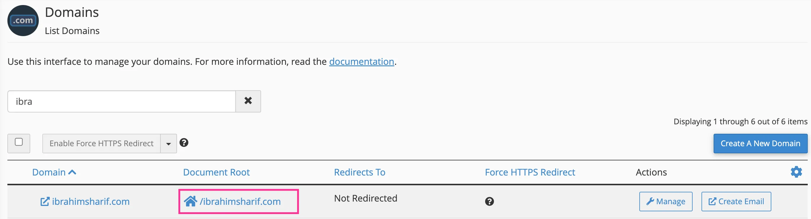 cPanel domain directory info